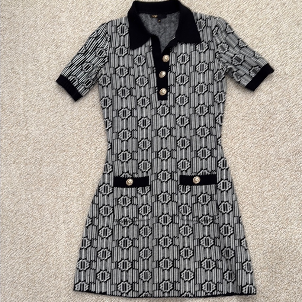 Maje Risola Chic Black and White  Patterned Dress Size 36